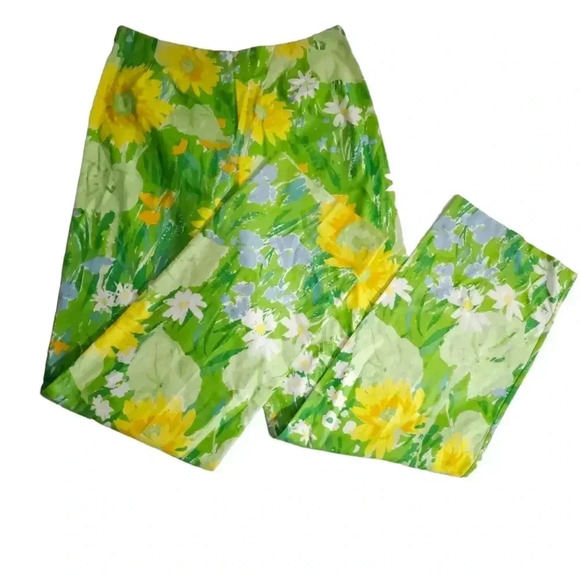 Vintage LA SHACK CESTARO Green yellow Floral Pants Size 14 - Picture 1 of 4